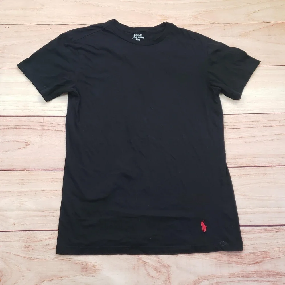 Polo Ralph Lauren Shirt Mens Large Black Slim Fit Crewneck Red‎ Pony T-Shirt